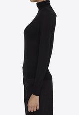 Saint Laurent Logo Embroidered Wool Turtleneck Sweater Black 800713-Y76HF-1000