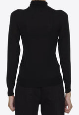 Saint Laurent Logo Embroidered Wool Turtleneck Sweater Black 800713-Y76HF-1000