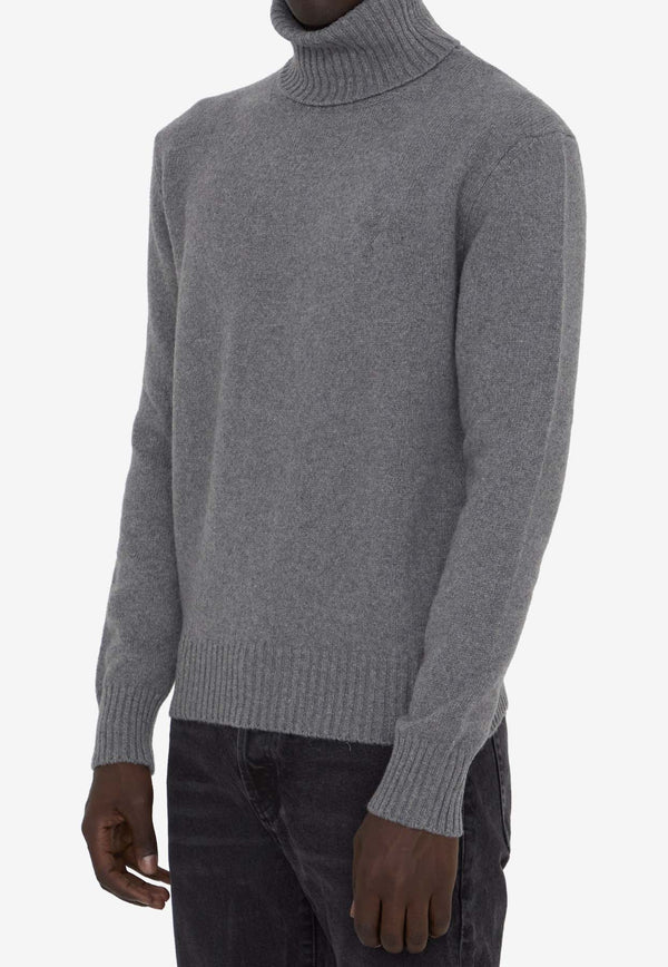 AMI PARIS Roll-Neck Cashmere Blend Sweater Gray HKS457-005-052