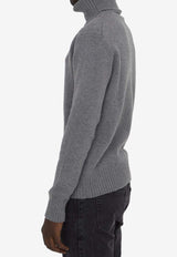 AMI PARIS Roll-Neck Cashmere Blend Sweater Gray HKS457-005-052