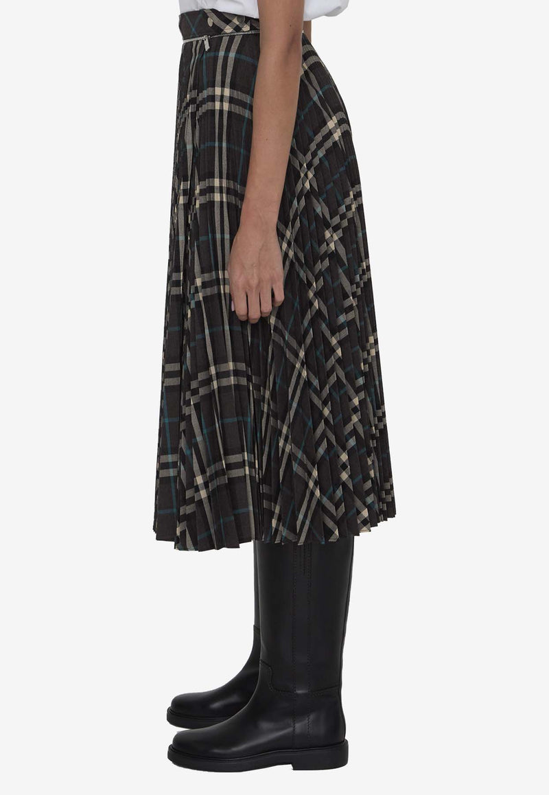 Burberry Check Pleated Midi Skirt Black 8093010--C1213