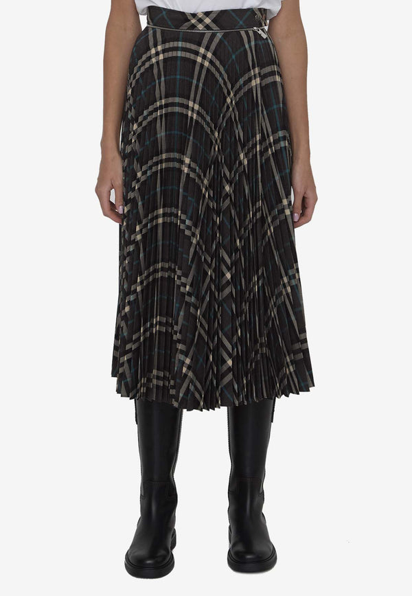 Burberry Check Pleated Midi Skirt Black 8093010--C1213