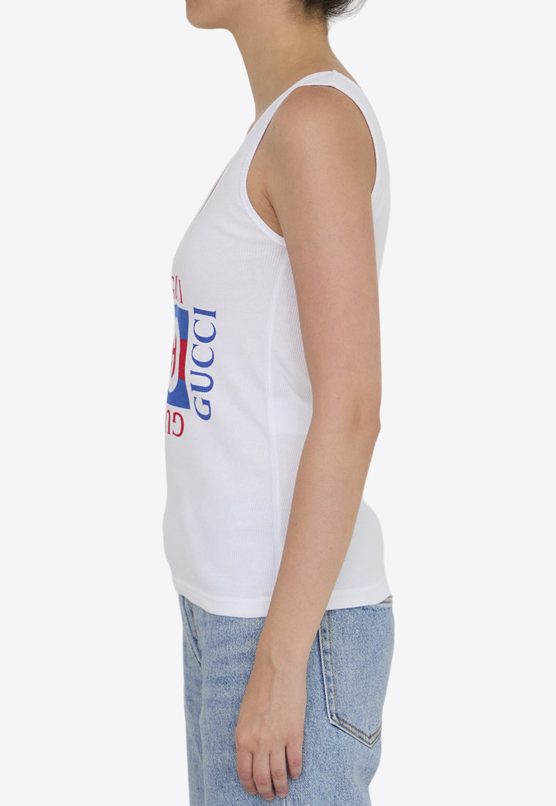 Gucci Logo Print Ribbed Tank Top White 790344-XJGL4-9474