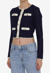 Self-Portrait Crochet Knit Cropped Cardigan Blue PF24131JBL--BLUE DENIM