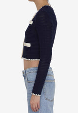 Self-Portrait Crochet Knit Cropped Cardigan Blue PF24131JBL--BLUE DENIM