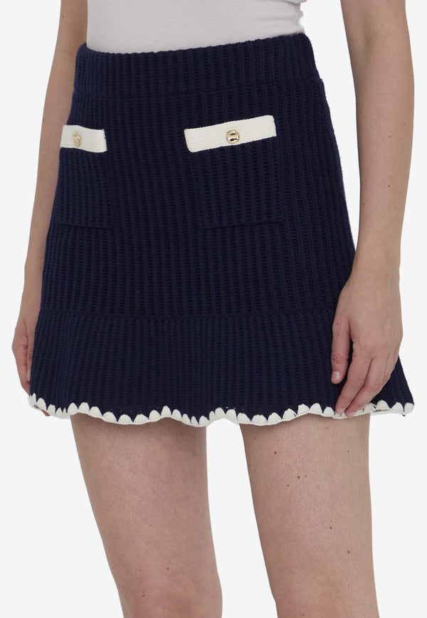 Self-Portrait Crochet Knit Mini Skirt Blue PF24131SK--BLUE DENIM