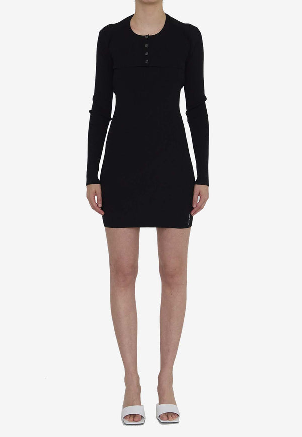 Alexander Wang Crop Cardigan Rib-Knit Mini Dress Black 1KC3246059--001