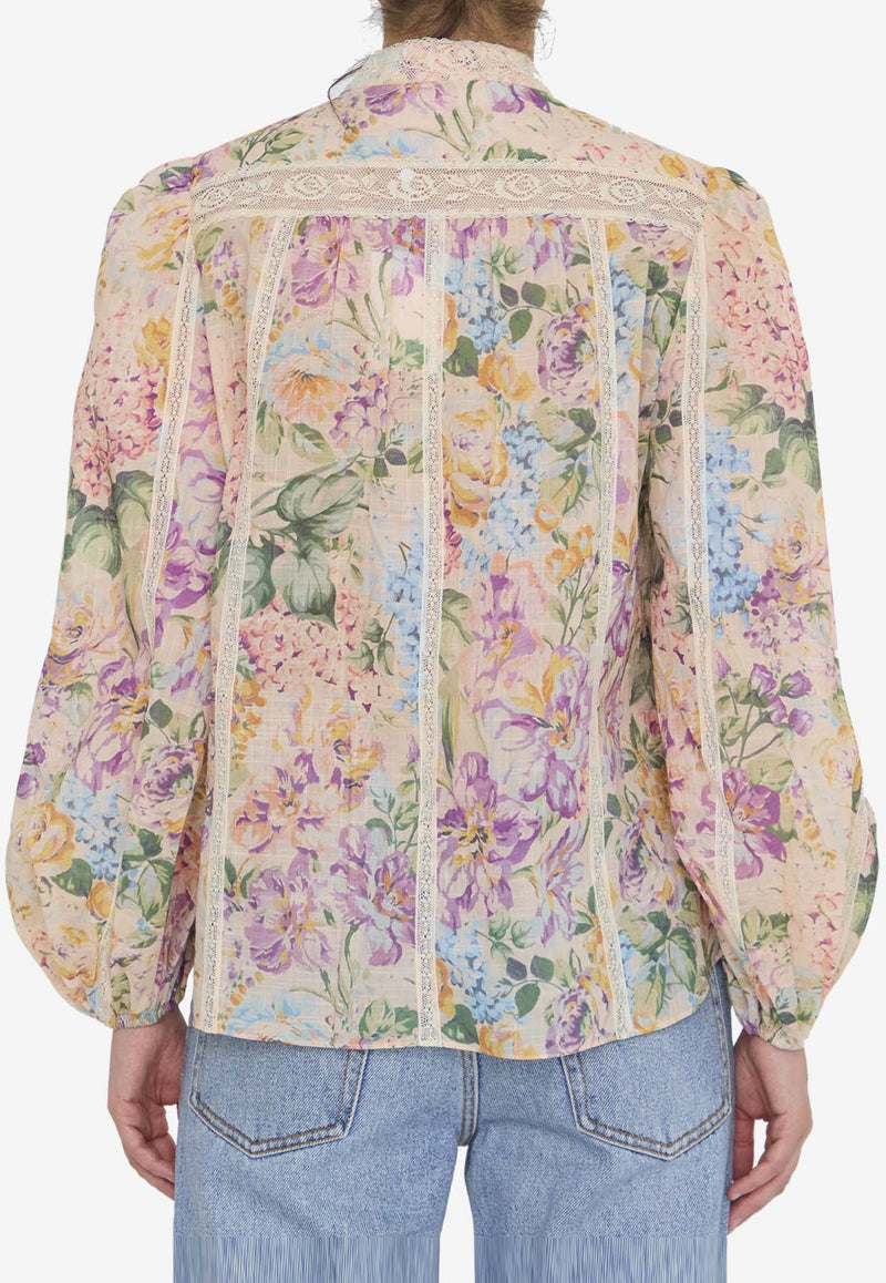 Zimmermann Halliday Lace-Trimmed Floral Shirt Multicolor 1348TSS241--MWF