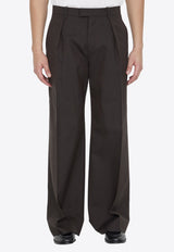 Burberry Wide-Leg Pleated Wool Pants Brown 8095108--A3184