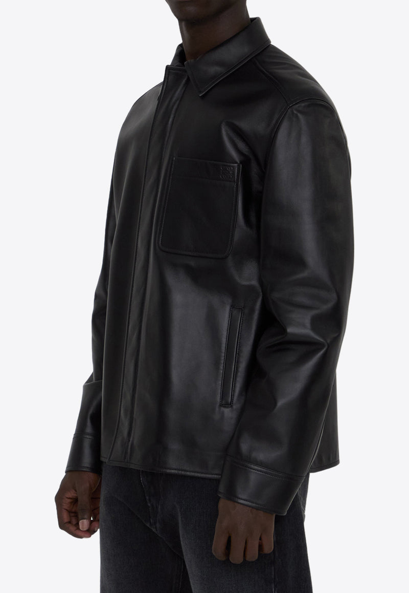 Loewe Anagram Leather Zip-Up Overshirt Black H526Y31L29--1100