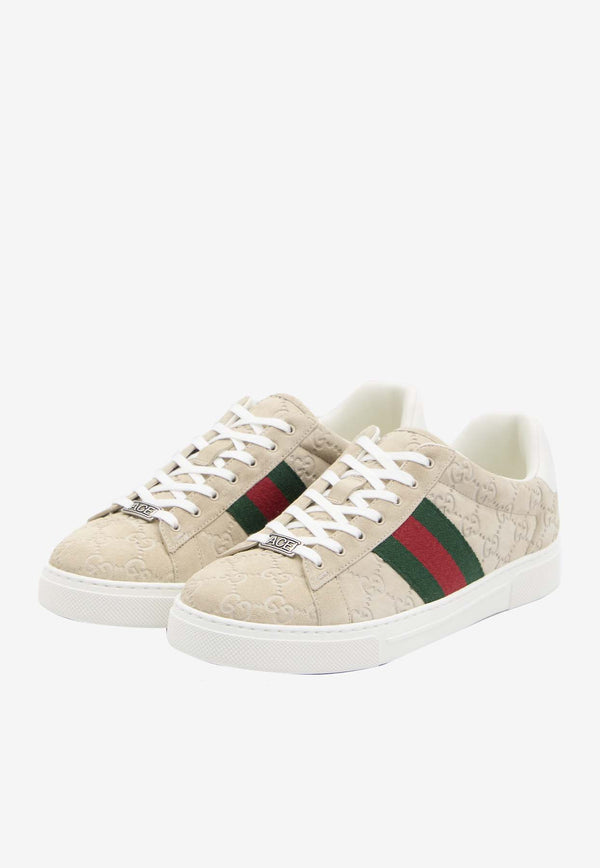 Gucci Ace GG Suede Low-Top Sneakers Beige 798652-AADV9-9566