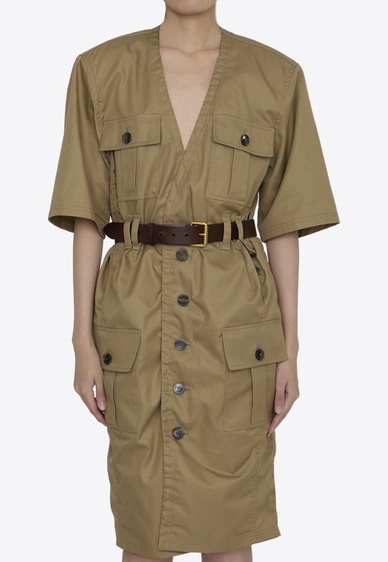 Saint Laurent Saharienne Belted Utility Dress  Beige 790089-Y3A99-2611