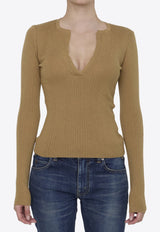 Max Mara Urlo V-neck Rib Knit Top Beige 2421366111-600-003