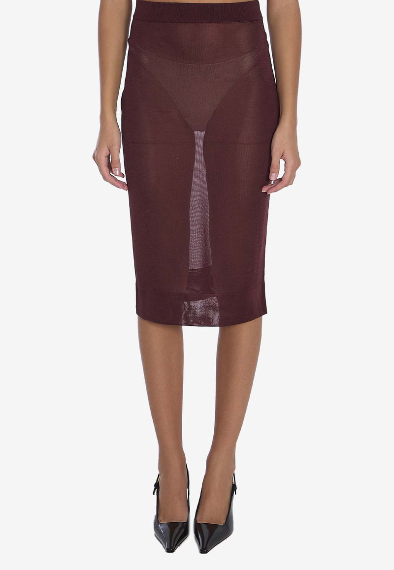 Saint Laurent Sheer Midi Pencil Skirt Bordeaux 811119-Y75YK-5080