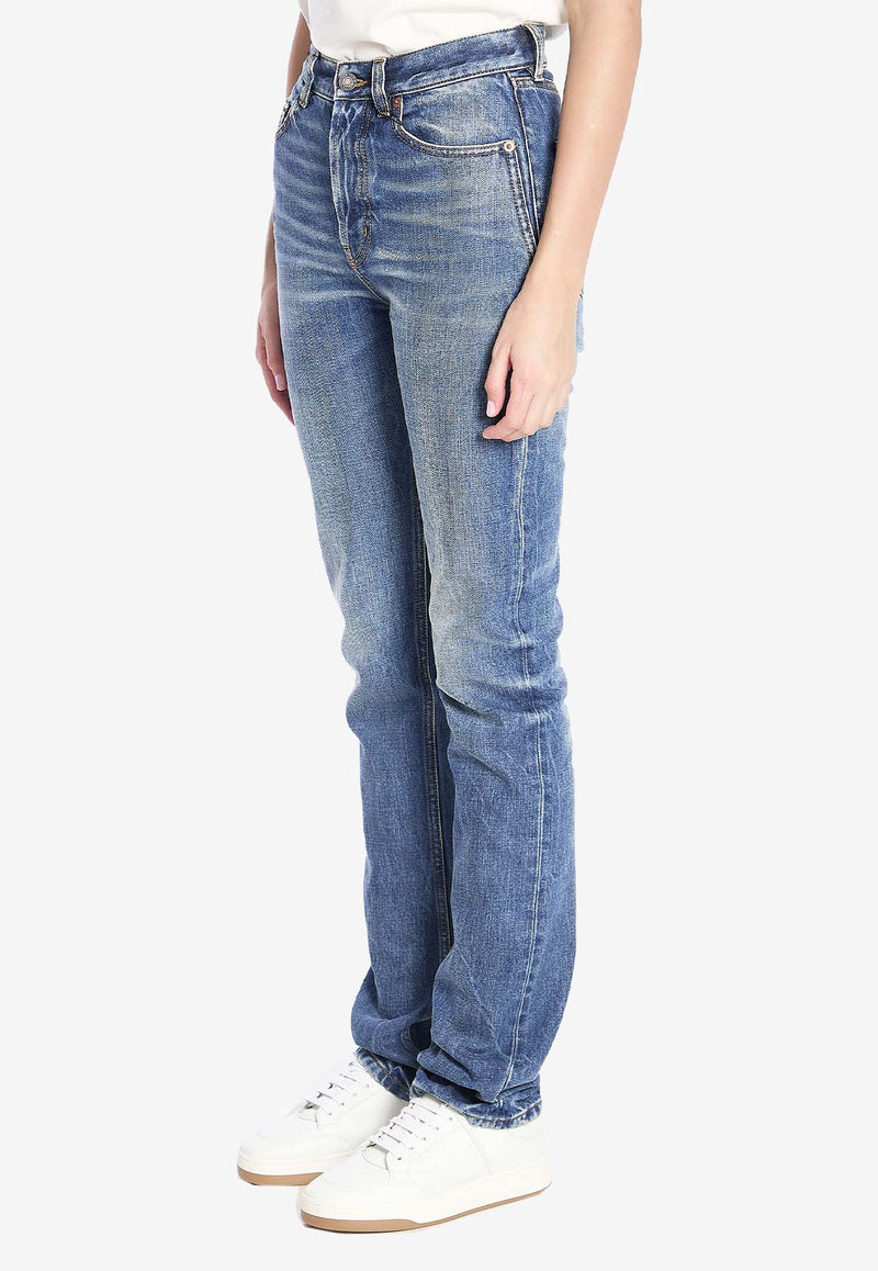 Saint Laurent 90s Logo Patch Slim Jeans Blue 807142-Y28EA-4093