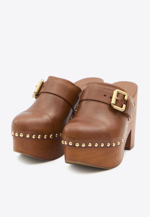 Chloé Jeanette 110 Leather Platform Clogs Brown CHC24A02TLT--27T