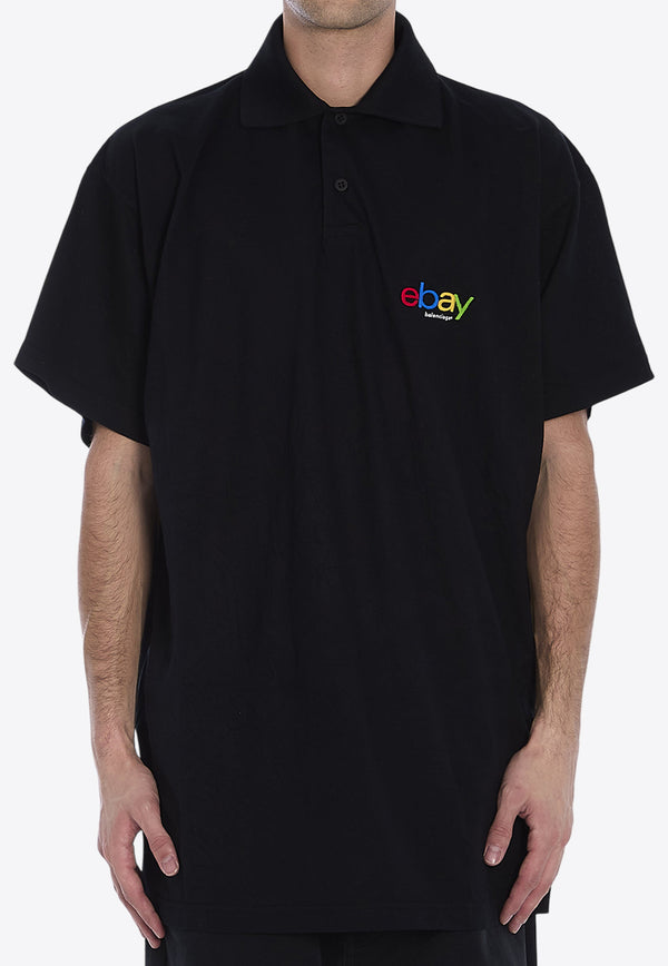 Balenciaga Embroidered-Ebay Polo T-shirt  Black 817418-TRVD5-1000