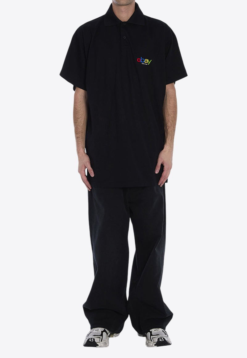 Balenciaga Embroidered-Ebay Polo T-shirt  Black 817418-TRVD5-1000