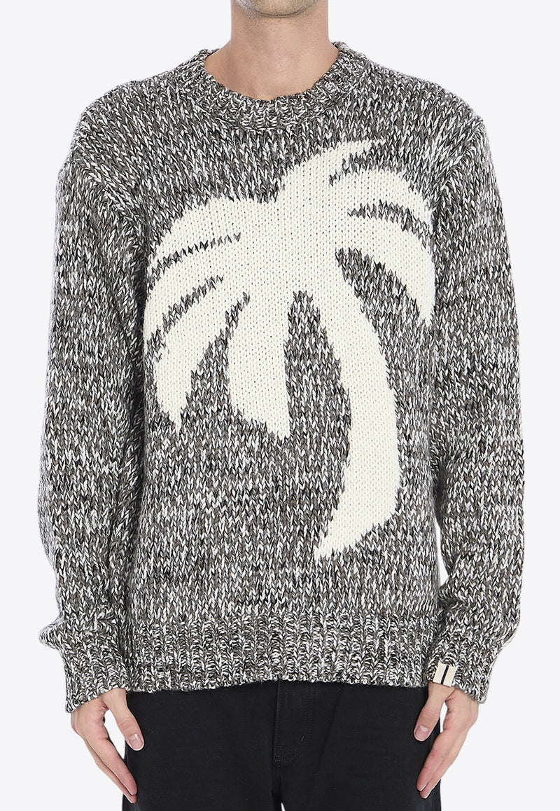 Palm Angels Signature Palm-Intarsia Crewneck Sweater  Gray PMHE066F24-KNI001-0803