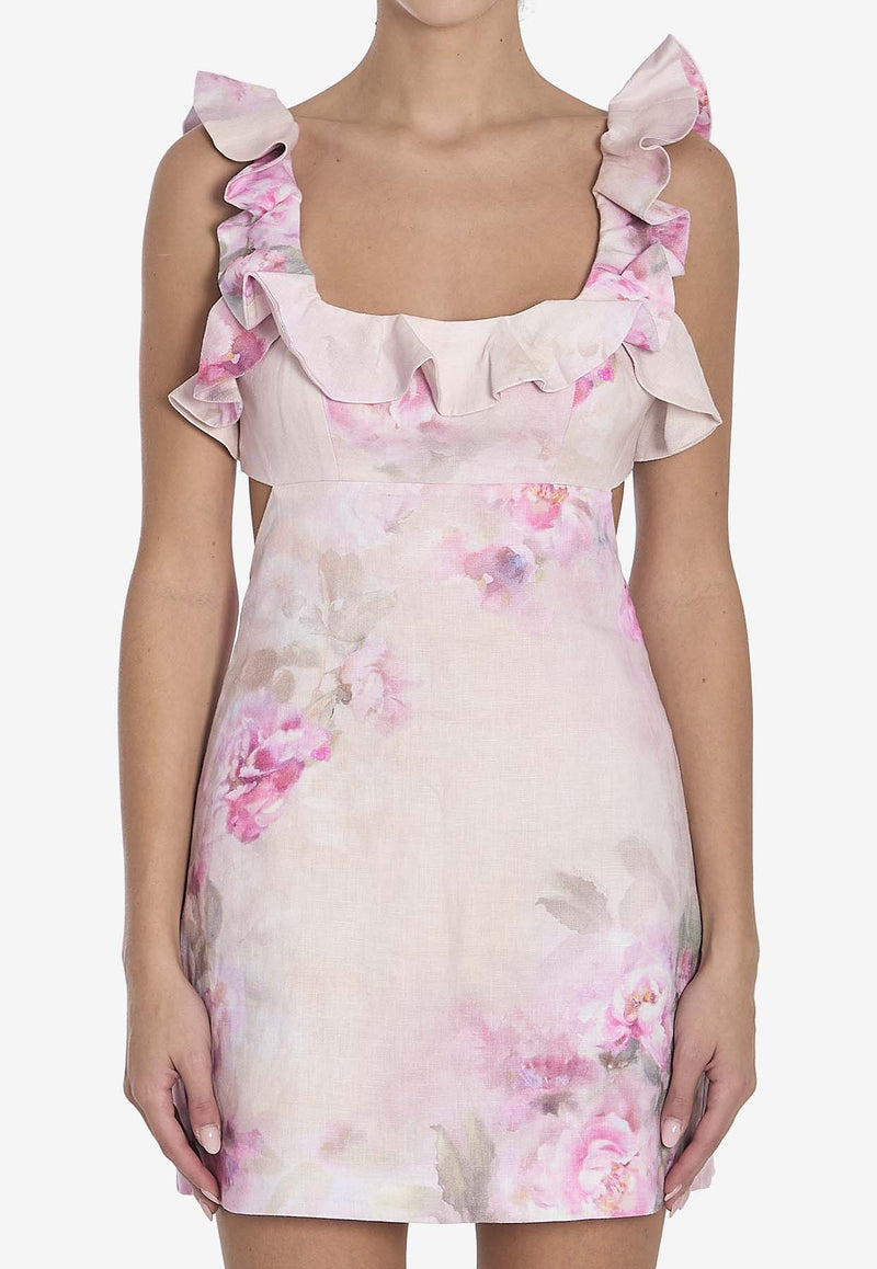 Zimmermann Crush Frill Floral Mini Dress Pink 5731DR251--PIF