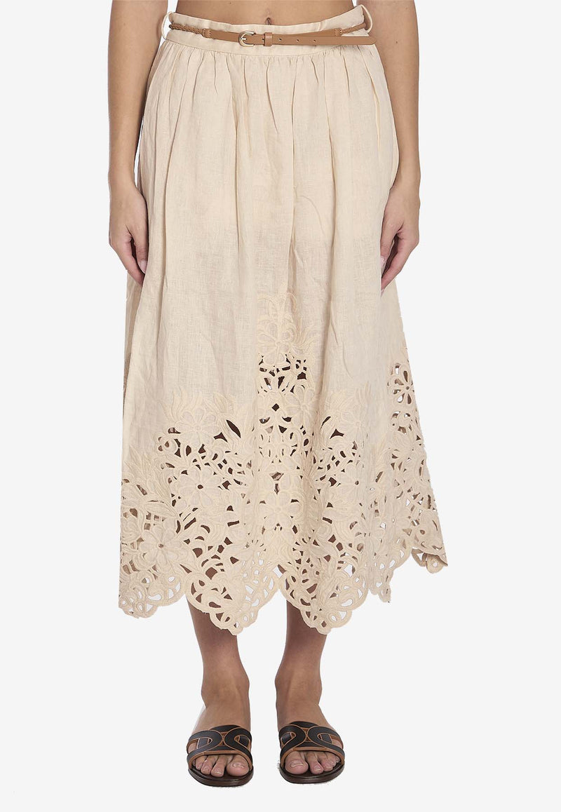 Zimmermann Wylie Embroidered Midi Skirt  1745SRS251--CRM