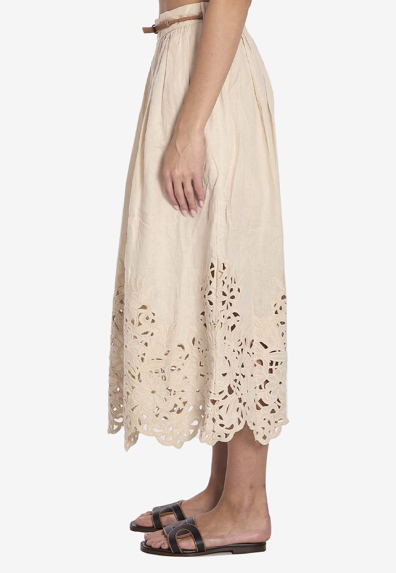 Zimmermann Wylie Embroidered Midi Skirt  1745SRS251--CRM