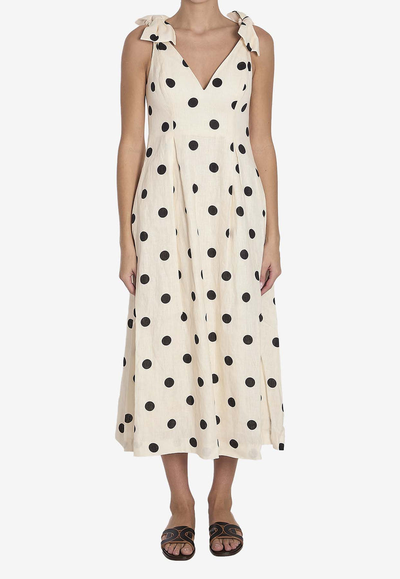 Zimmermann Crush V-neck Polka Dot Midi Dress White 2503DR251--CMBLDT