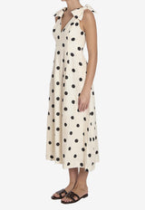 Zimmermann Crush V-neck Polka Dot Midi Dress White 2503DR251--CMBLDT