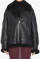 Saint Laurent Shearling-Trimmed Zip-Up Leather Jacket Black 800896-YCOW2-1010