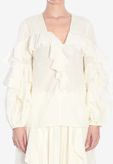 Zimmermann Ruffled V-neck Blouse White 2454TRS252--TEA