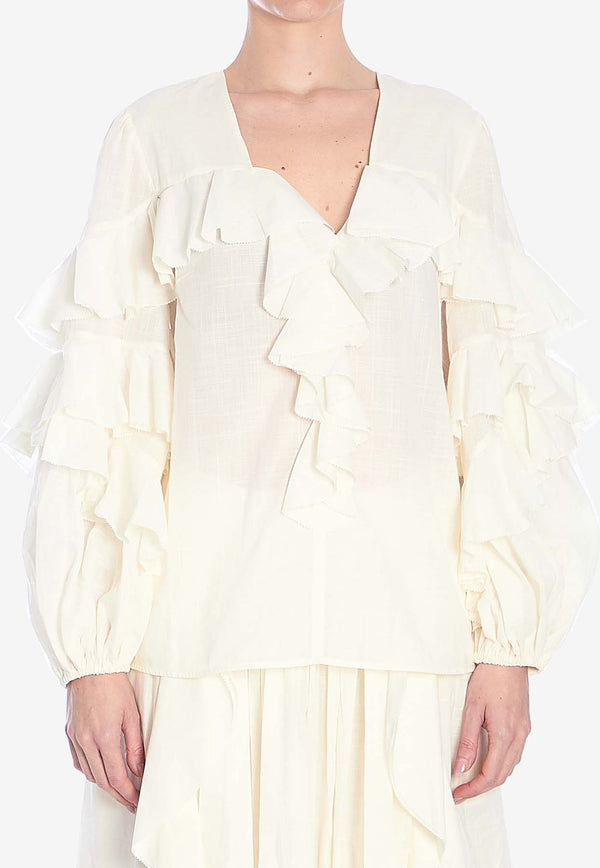 Zimmermann Ruffled V-neck Blouse White 2454TRS252--TEA