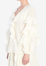 Zimmermann Ruffled V-neck Blouse White 2454TRS252--TEA