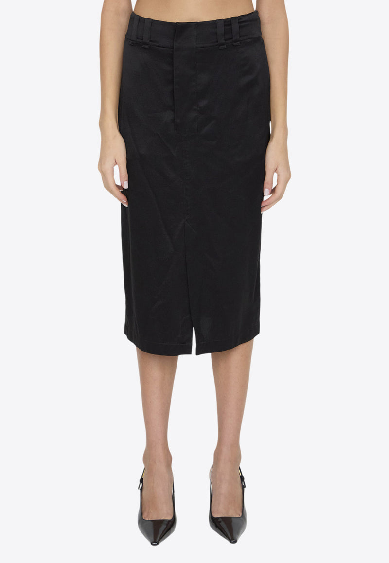 Saint Laurent Classic Silk Midi Skirt Black 785399-Y001W-1000