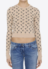 Marine Serre Moon Jacquard Knit Cropped Sweater Nude WTK014A-CKNI0033-TA10TAN