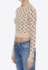 Marine Serre Moon Jacquard Knit Cropped Sweater Nude WTK014A-CKNI0033-TA10TAN