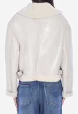 Salvatore Santoro Shearling-Trimmed Leather Zip-Up Jacket White 47055-TRIX-IVORY