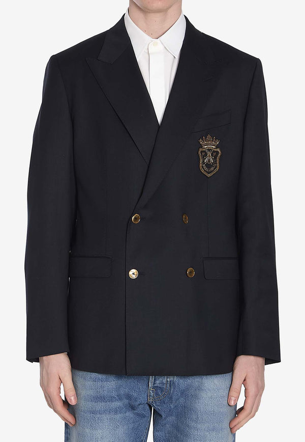 Dolce 
Gabbana Logo Patch Double-Breasted Blazer Blue G2TJ8Z-FUBFA-B4902