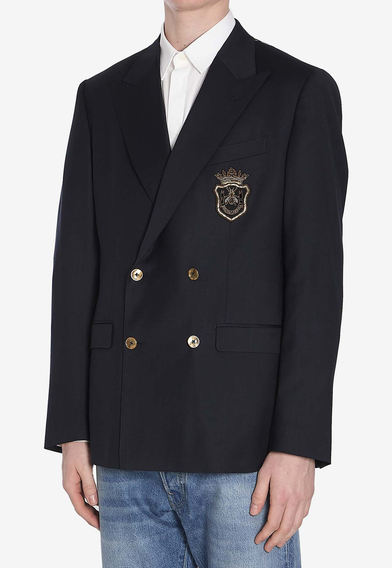 Dolce 
Gabbana Logo Patch Double-Breasted Blazer Blue G2TJ8Z-FUBFA-B4902