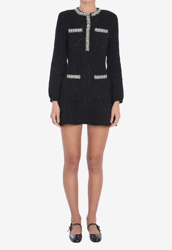 Self-Portrait Sequin Knit Mini Dress  RS25035S--BLACK