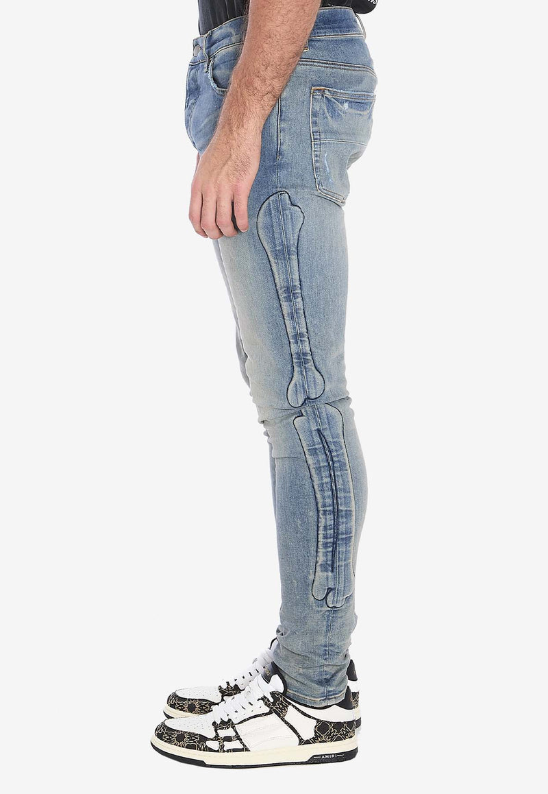 Amiri 3D Bones-Motif Skinny Jeans AMDNSY1132--BLU DENIM