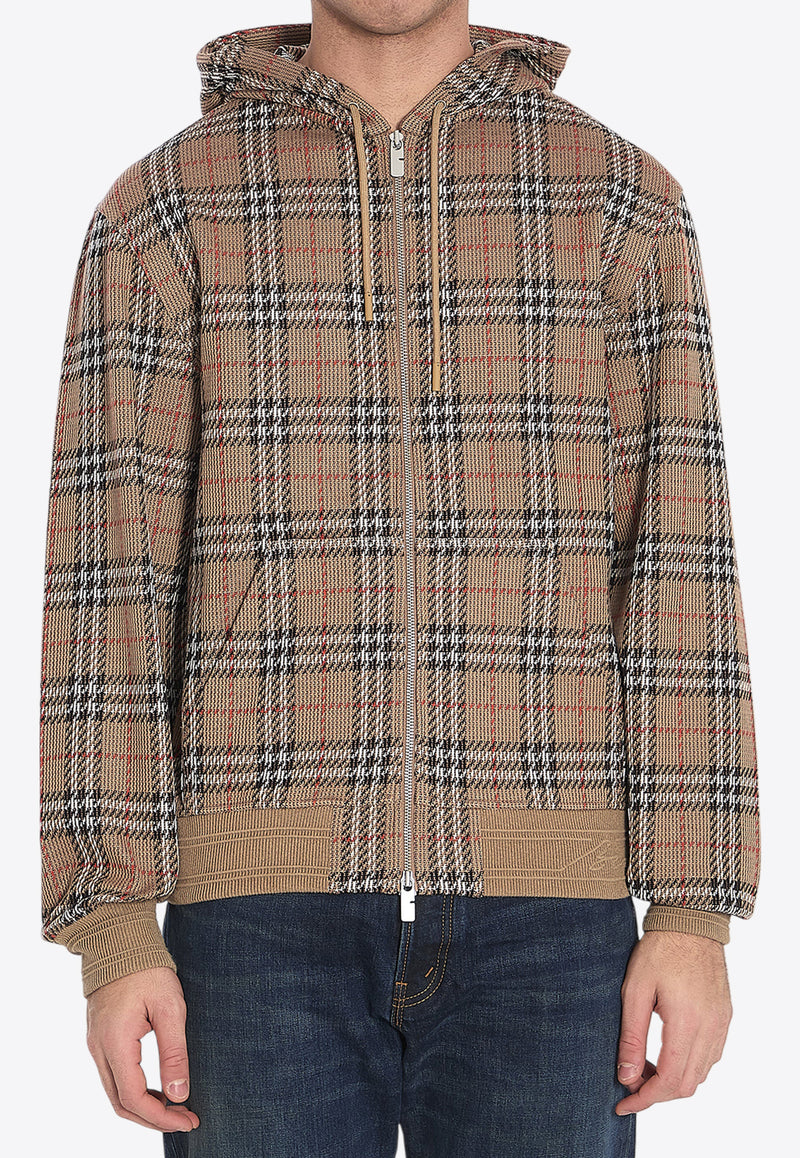 Burberry Signature Check Zip-Up Hooded Sweatshirt Beige 8102881--C2044