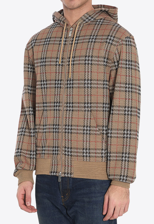 Burberry Signature Check Zip-Up Hooded Sweatshirt Beige 8102881--C2044