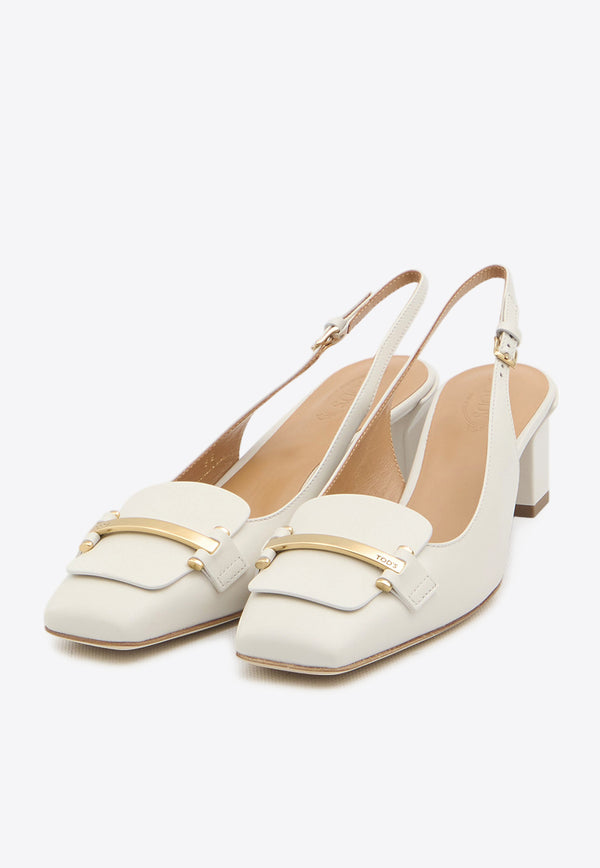 Tod
s 50 Leather Slingback Pumps White XXW63L0JE10-SMX-B015