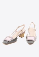 Roger Vivier Belle Vivier 45 Slingback Pumps in Patent Leather Gray RVW00625601-D1P-1U90