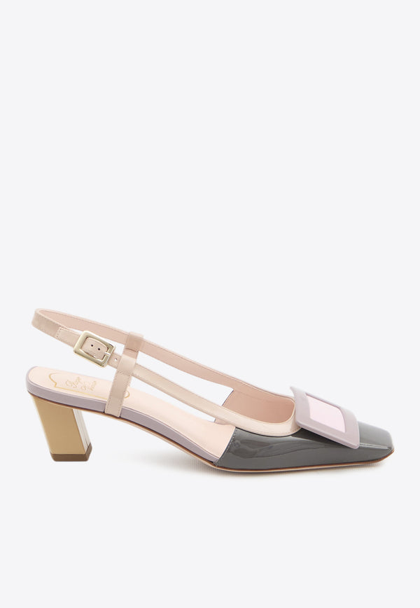 Roger Vivier Belle Vivier 45 Slingback Pumps in Patent Leather Gray RVW00625601-D1P-1U90