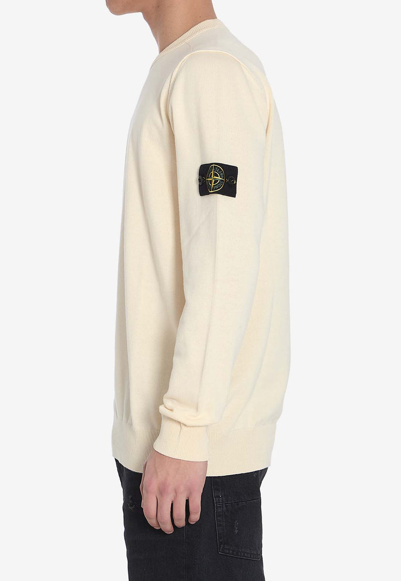 Stone Island Logo Patch Smooth Knit Sweater  White K1S155100053-S00B2-V0093