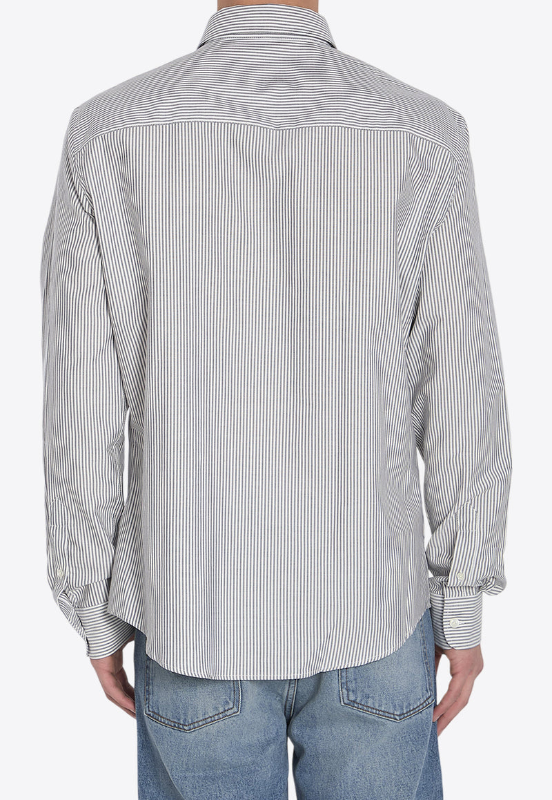 AMI PARIS Ami De Coeur Long-Sleeved Striped Shirt White BFUSH063-C00087-039