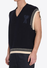 AMI PARIS V-neck Knitted Sweater Vest  Blue UKS768-KN0068-4011