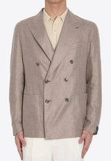 Tagliatore Double-Breasted Silk Blazer Beige 1SMC20KPE4-440044-T3163