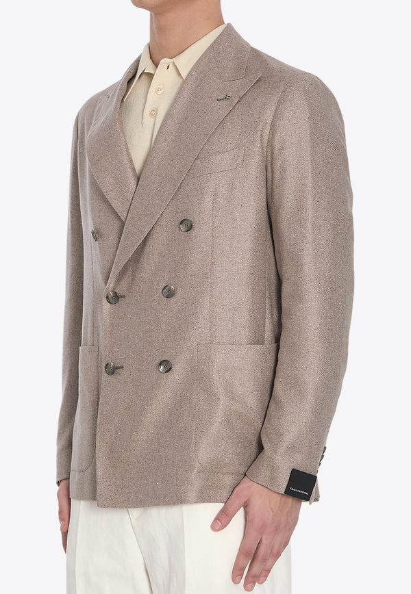 Tagliatore Double-Breasted Silk Blazer Beige 1SMC20KPE4-440044-T3163